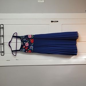 asos, 12 blue embroidered sleeveless tea dress
